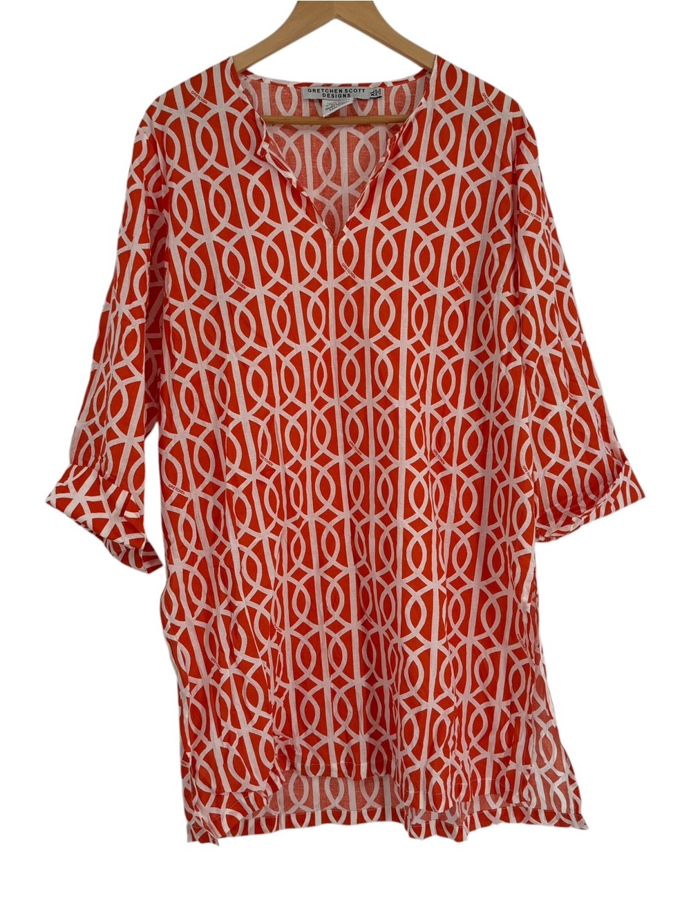 Gretchen Scott Designs Orange Geometric Cotton Tunic Top Women Size XL Cotton